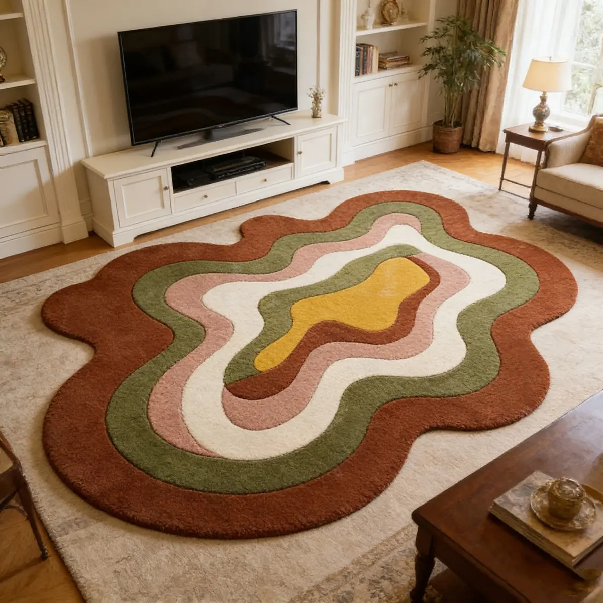 1 pcs Irregular wavy pattern living room rug, floor mat, modern style rug, Modern Abstract Rug, Machine Washable Rugs, non-slip, soft and comfortable, suitable for living room, bedroom, Decorative Rug Mat, Home decorative rug