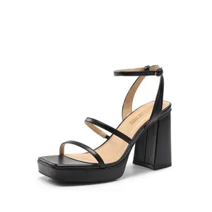 Dream Pairs Women's Strappy Square Toe Chunky Platform Sandals with Flare Heel