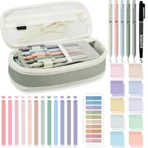 39 Pcs Aesthetic Book Annotation Kit Highlighter with Pencil Case Bag Gel Pen Transparent Sticky Note Taking Bible Study College School Supplies