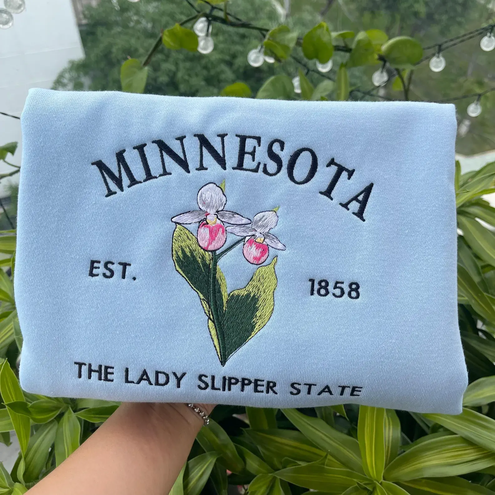 Embroidered Minnesota The Lady Slipper State Sweatshirt, US State Flowers Sweatshirt, Minnesota 1858 Sweatshirt