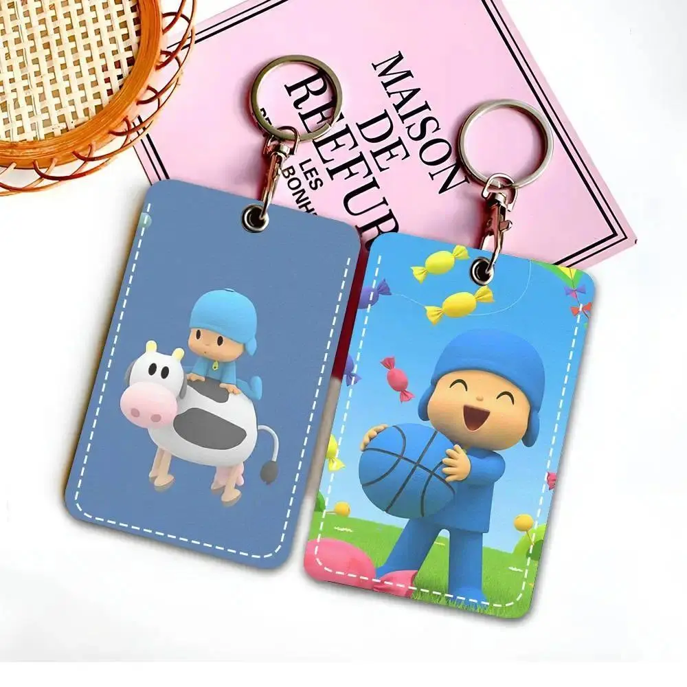Cartoon P-Pocoyos Cute Access Card Case Holder Keychain Key Ring Door Access Tags ID Card Case Keychain