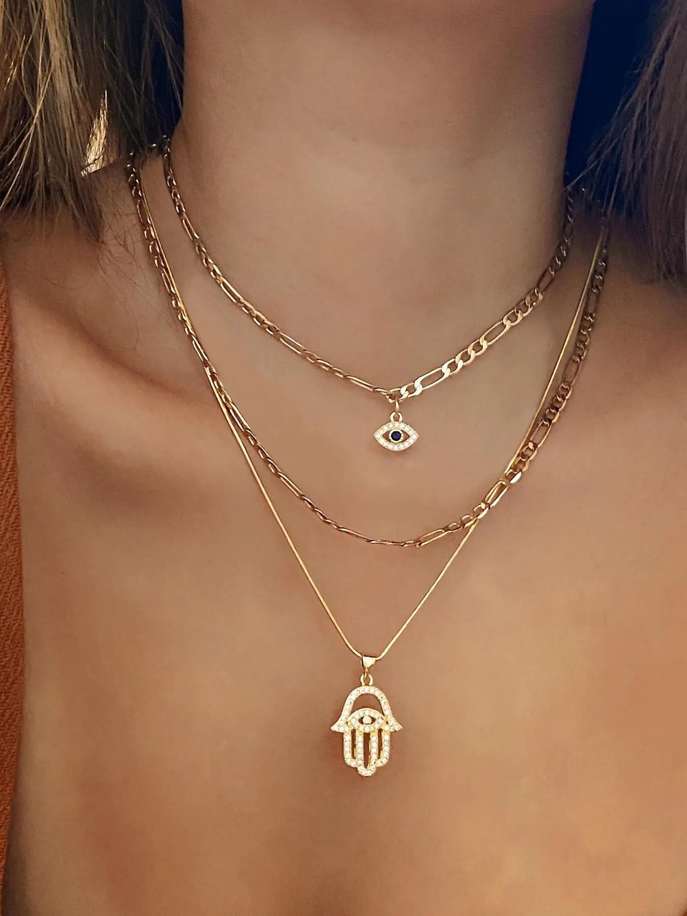 Women's Elegant Evil Eye Design Pendant Necklace, Gifts for Her, Chic Gorgeous Jewelry, Rhinestone Decorated Necklace, Bling Stylish Accessory, Minimalist Chain, Sparkling Rhinestones Chains