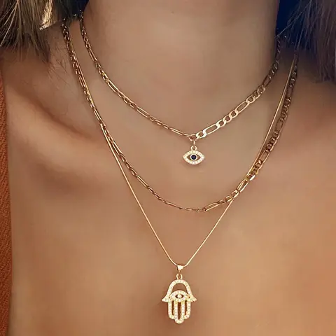 Women's Elegant Evil Eye Design Pendant Necklace, Gifts for Her, Chic Gorgeous Jewelry, Rhinestone Decorated Necklace, Bling Stylish Accessory, Minimalist Chain, Sparkling Rhinestones Chains