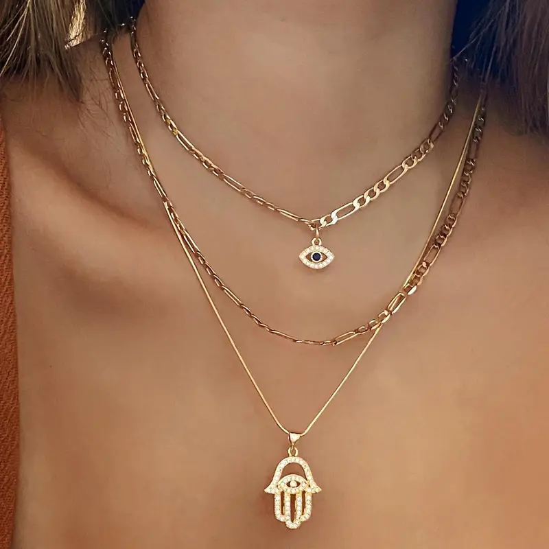 Women's Elegant Evil Eye Design Pendant Necklace, Gifts for Her, Chic Gorgeous Jewelry, Rhinestone Decorated Necklace, Bling Stylish Accessory, Minimalist Chain, Sparkling Rhinestones Chains