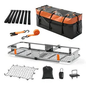 Folding Hitch Mount Cargo Carrier Basket 60x21x6 with Waterproof Luggage Bag 16 Cubic Feet, 500 Lbs Capacity Cargo Basket, with Hitch Stabilizer, Straps, Net