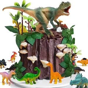 26 PCS Dinosaur Cake Toppers with Dinosaur Eggs Leaves Trees Cake Decorations for Birthday Dinosaur Themed Wild Animals Kids Party