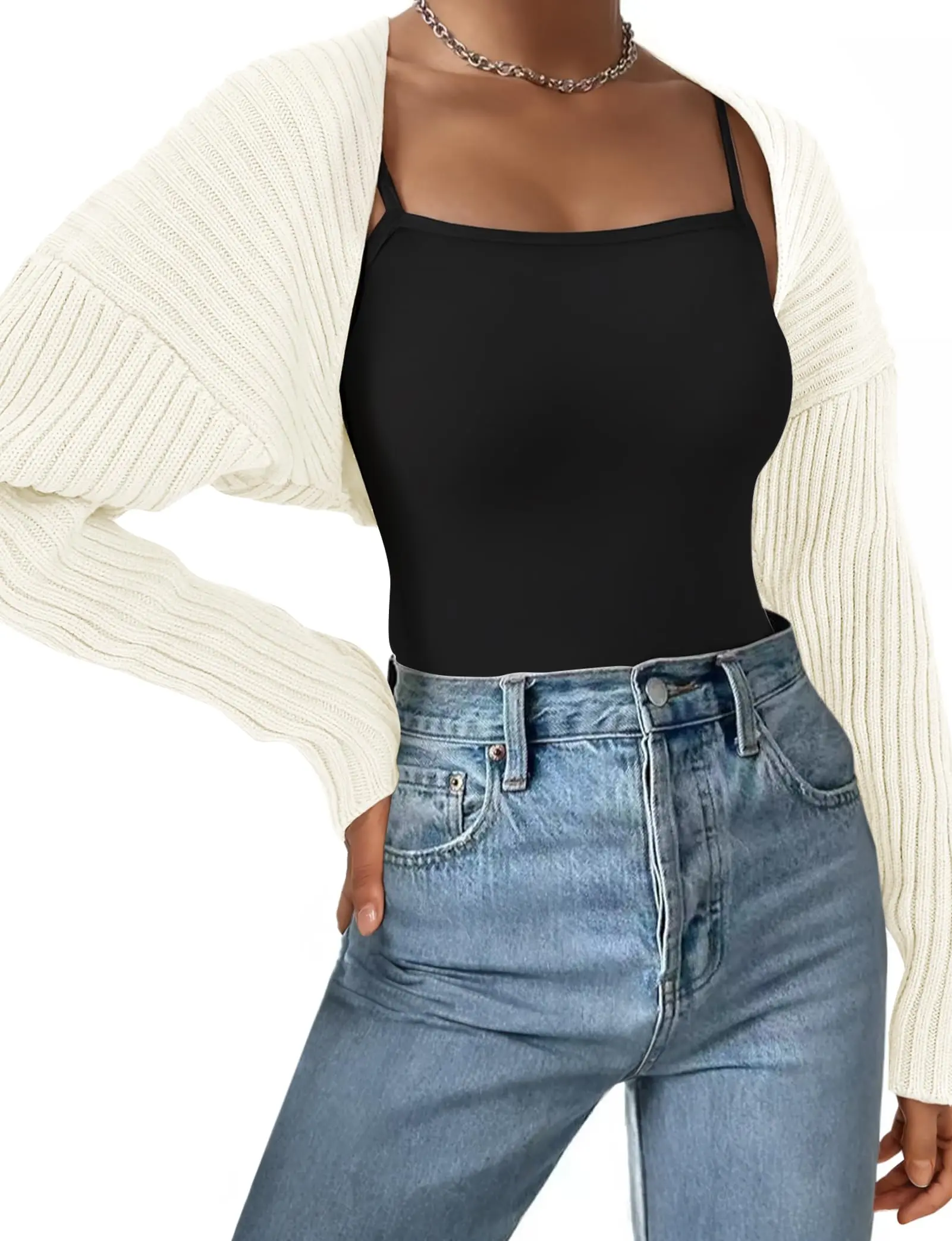 Women's Cropped Open-Front Knit Cardigan – Lightweight Long Sleeve Layering Top for Casual Chic Outfits