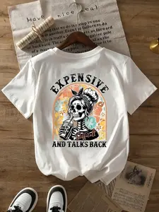 Women's Skull & Floral Print Round Neck Tee, Fashion Casual Crew Neck T-Shirt for Daily Holiday Vacation Outdoor Wear, Ladies Clothes for Summer, Top, Casual Style Tee