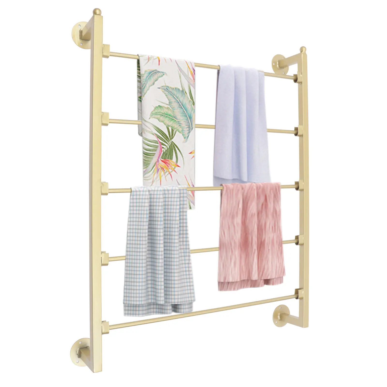 5-Tier Hangable Metal Wall-Mount Organizer - Ties, Scarves, Belts, Pants, Hijabs, Ribbons, Wrapping Paper Spools, Towels Holder for Home Craft Room, Boutique Retail Store