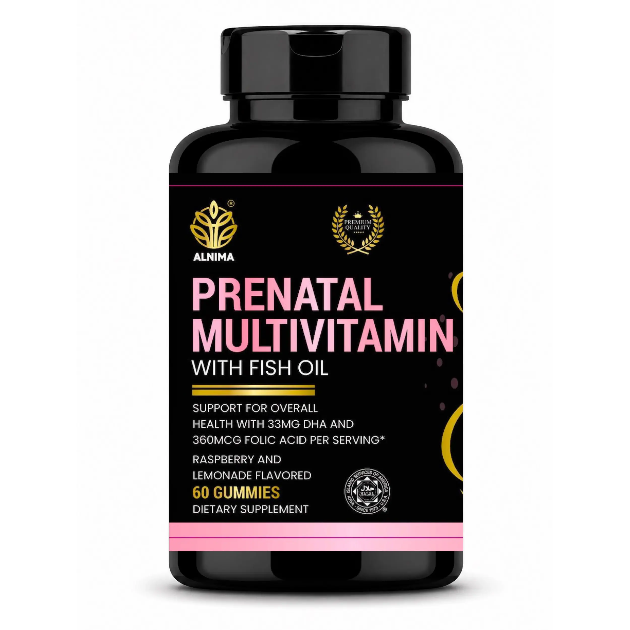 Prenatal Multivitamin Gummies – Alnima | DHA & Essential Nutrients | Halal Certified | 60 Gummies | Made in USA