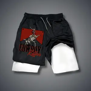 Western 80s 90s Double-Layer Sports Shorts Graphic Shorts Black Camo Streetwear Shorts Men Outfits Men Vacation Outfits Shorts