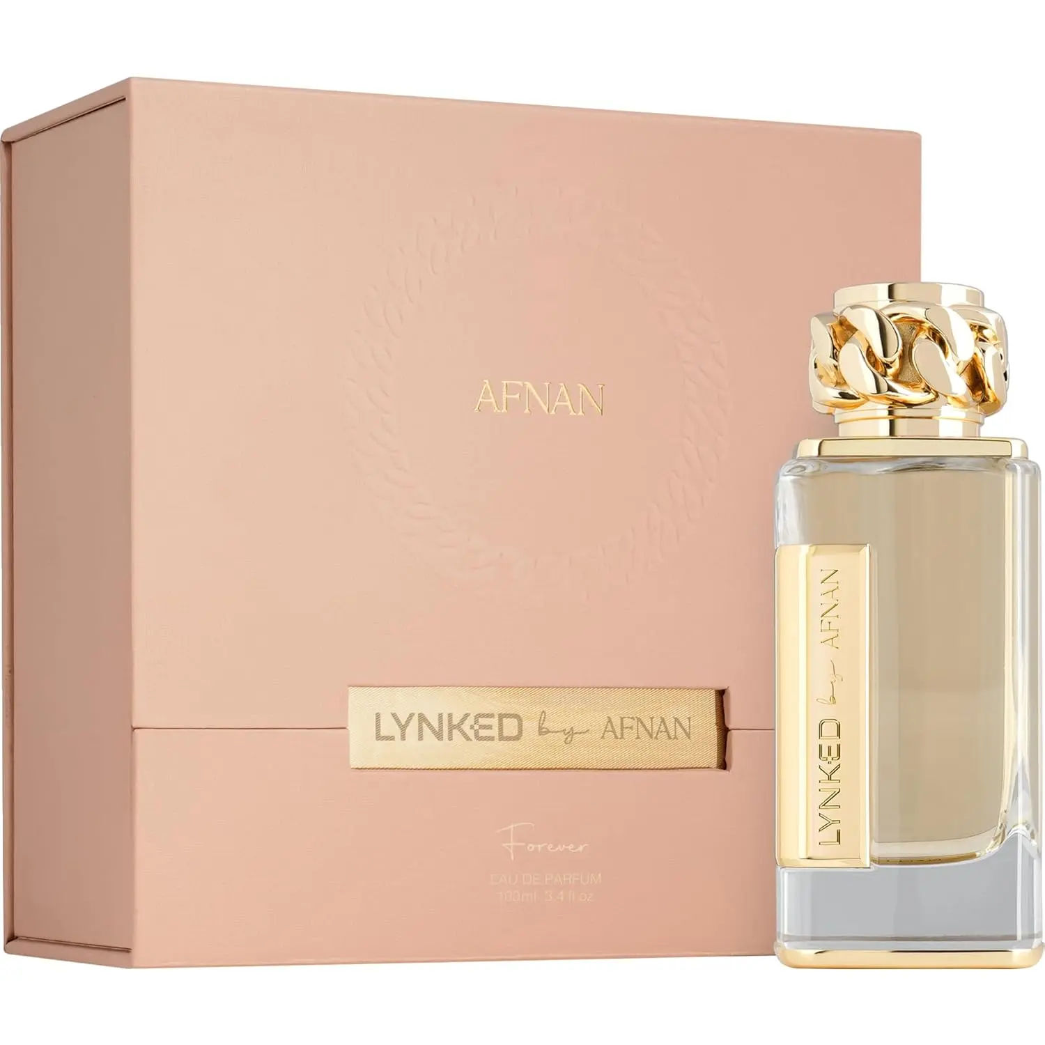 Afnan Lynked Forever (Gold) Women's Full-Size Eau De Parfum (EDP Spray) - 3.4 Fl. Oz Gold Bottle, Luxurious Long-Lasting Elegant Fruity Warm Scent, Amber Vanilla Rose Notes, Ideal for Daily Wear, Single Item, Fruity Women's Fragrance, Full-Size Women's Fr