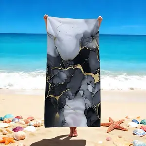 1 Pc Luxurious Black and Gold Marble Print Beach Towel | Stylish Large Swim Blanket for Beach & Pool | Modern Art Design | Perfect Beach Day Essential | Outdoor Relaxation Accessory | Instagram-Worthy Sand Mat | Bold Color & Pattern for Sunbathing Fun