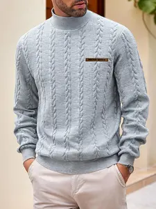 Men's Knitted High Neck Sweater, Casual Long Sleeve Pullover, Thick Warm Knitwear Tops for Autumn Winter, Loose Fit Solid Pattern