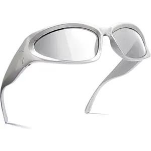 Y2K Wrap Around Sunglasses Fashion Rave Metallic Chrome Space Alien Glasses Futuristic Shades Sports for Women Men