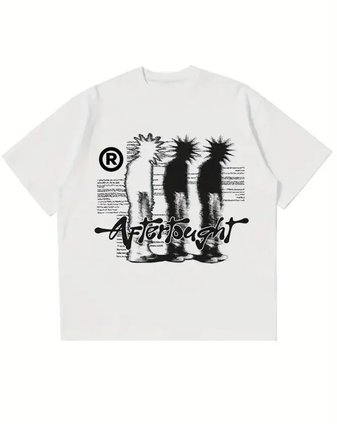 Afterthought Graphic T-shirt, Crew Neck Tee, Y2K Short Sleeve Top, Spring Summer Streetwear for Women