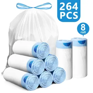 4 Gal Drawstring Trash Bags, 264/132 Count White Tear-Free Sturdy Odorless Durable Plastic Wastebasket Liners, Home Supplies for Bathroom & Home Use, Emergency Toilet Wall-Mounted Trash Liners, Durable Trash Bag outdoorfun