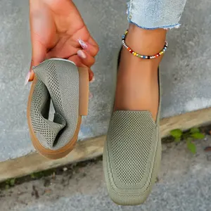 Women's flat shoes with one strap, breathable square head large size wide foot shoes, casual and light walking shoes for all seasons