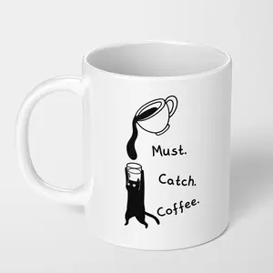 “This black cat catching coffee is exactly my morning self: MUST. CATCH. COFFEE. My caffeine-craving soul needs this mug ASAP 😻”