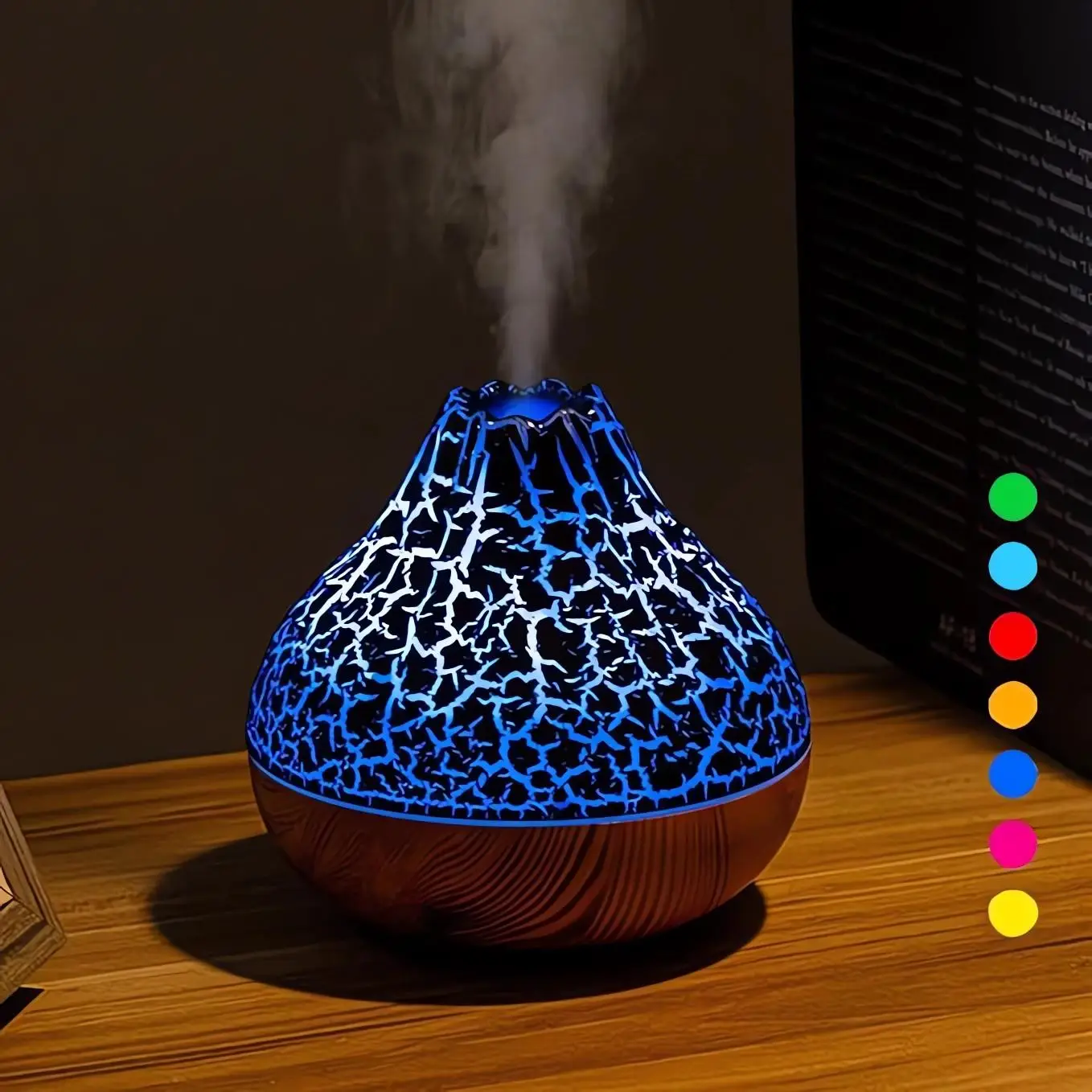 Volcano Design Air Humidifier, 7 Color Changing USB Powered Desktop Atmosphere Humidifier, Portable Air Humidifier for Bedroom, Living Room