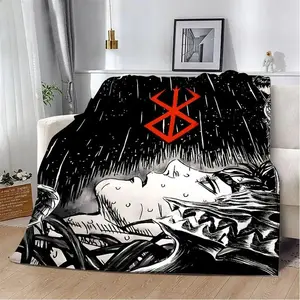 Berserk Guts Anime Blanket Brand Of Sacrifice Fleece Throw Manga Room Decor Dark Fantasy Aesthetic Otaku Gift Cozy Bedroom Decor Trending Tiktok Finds Japanese Merch Black White Red Gamer Accessories Soft Bed Sofa Cover Edgy Cool Boy Gift