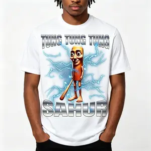 🌙[Graphic Tee]Cotton Unisex Tung Tung Tung Sahur Graphic Tee – Funny Ramadan Eid T-Shirt for Women & Teens, Casual Short Sleeve Summer Top, Comfortable Lightweight Cotton, Trendy Muslim Holiday Outfit, Perfect Gift for Iftar, Sahur & Eid Celebrations