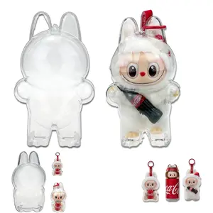 Doemoil Protective Case Cover for LABUBU Cola Have a Seat, Clear Acrylic Display Box Hard Case Accessories with Silicone Strap for The Monsters LABUBU Cola Series Surprise Shake