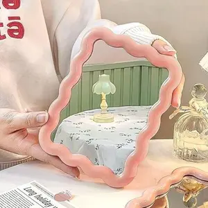 Portable Wave Vanity Mirror, Shaped Floral with Polished Plastic Frame, Compact, Lightweight & Easy to Use, Ideal for Makeup & Travel, Wall-Mountable or Desktop