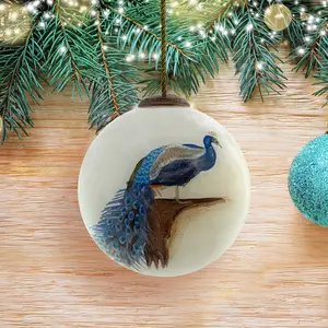 Hand-Blown Glass Ornament Hand-Painted from the Inside Glass Ball Thorburn Peacock Christmas Tree Ornament, Holiday Decor Housewarming Gift