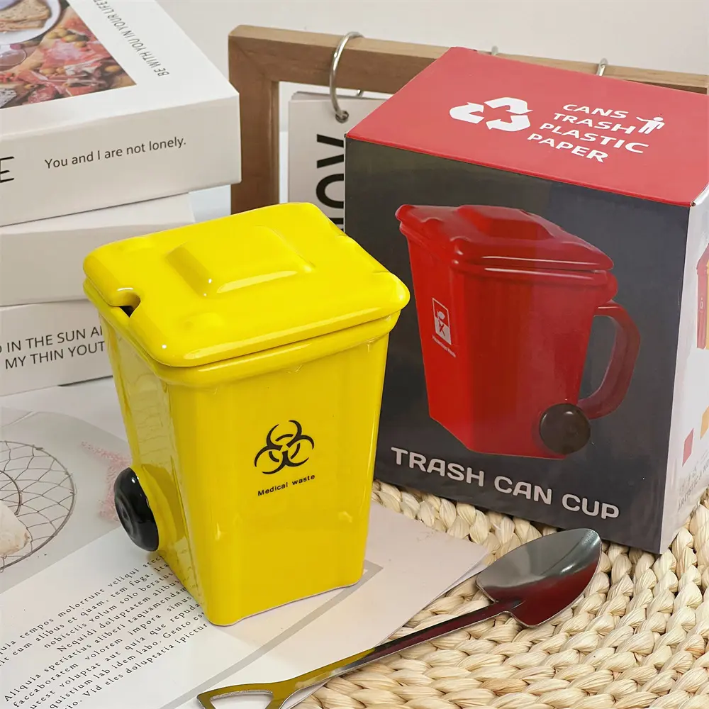 Yellow trash can cup + iron shovel spoon 400ml