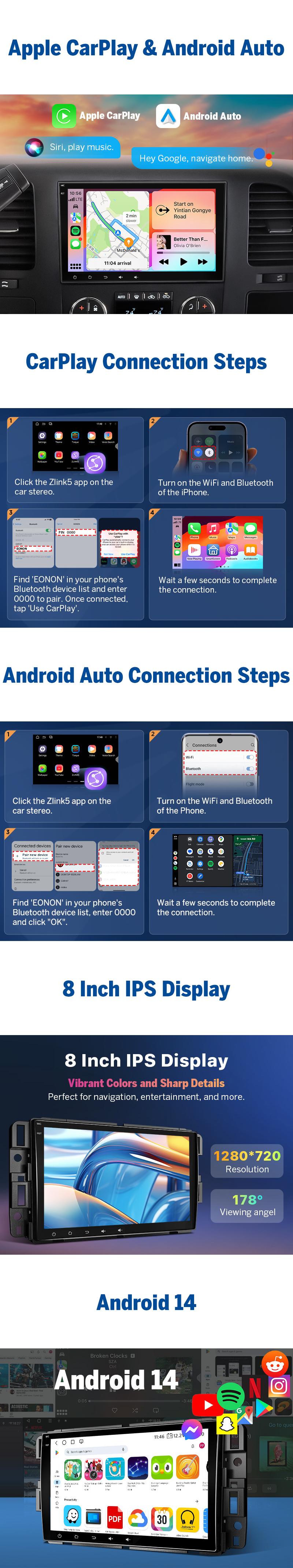 EONON Car Stereo for Chevy GMC Buick Chevrolet Silverado Sierra Suburban Tahoe Impala Traverse Avalanche HHR Acadia Yukon Truck, Wireless CarPlay & Android Auto, 8" Android 13/14 Touch Screen, Dashcam, backup camera, SWC, BT - GMX7A, GMX6S
