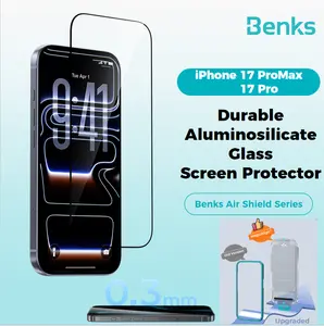 Benks Air Shield HD screen protector for iPhone 17 Pro Max, 1 pack, durable aluminosilicate glass, 0.3 mm ultra thin, crystal clear, smooth touch, easy installation