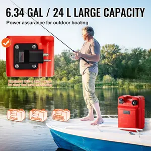 Marine Fuel Tank, 6.34 Gallon/24L, Portable Boat Fuel Gas Tank for Outboard Engine Boats, Plastic Outboard Marine Boat Fuel Tank with Hose, Easy to Carry for Yacht, Fishing Boat, Deck Boat, Red