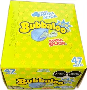 Bubbaloo Bubblegum Chewing Gum - 47 Pieces, Mora Acida Blueberry Flavor, Sugar Splash Snack bubble  center