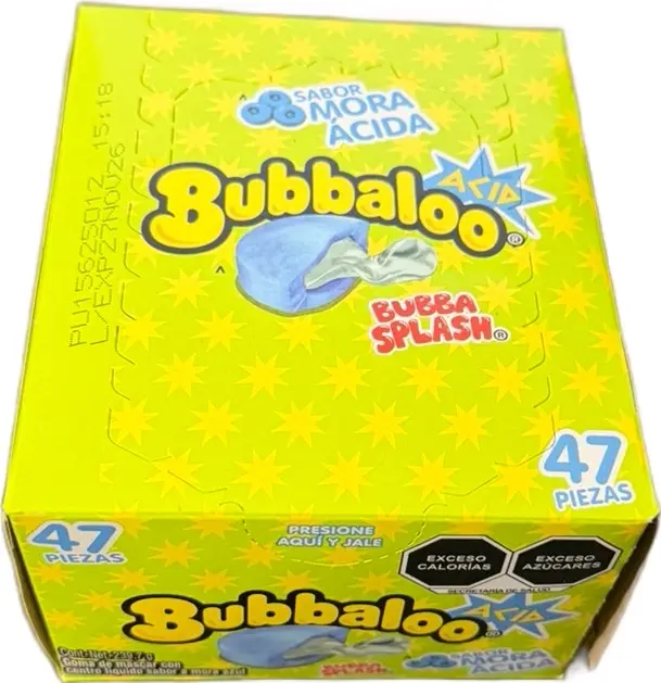Bubbaloo Bubblegum Chewing Gum - 47 Pieces, Mora Acida Blueberry Flavor, Sugar Splash Snack bubble  center outdoorfun
