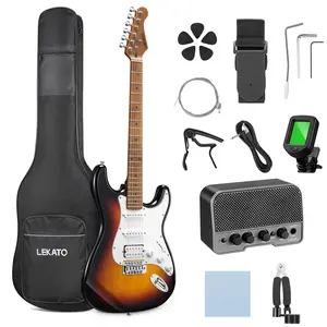 LEKATO 39inch Electric Guitar Kit for Beginner Roasted Maple Neck & Fingerboard Stainless Steel Rounded Head Frets with Amplifier Bag Capo Strap String Tuner Cable Picks