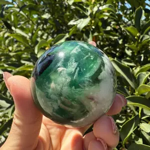 Natural Feather Fluorite Sphere , Snowflake Quartz Crystal Fluorite Ball,A88