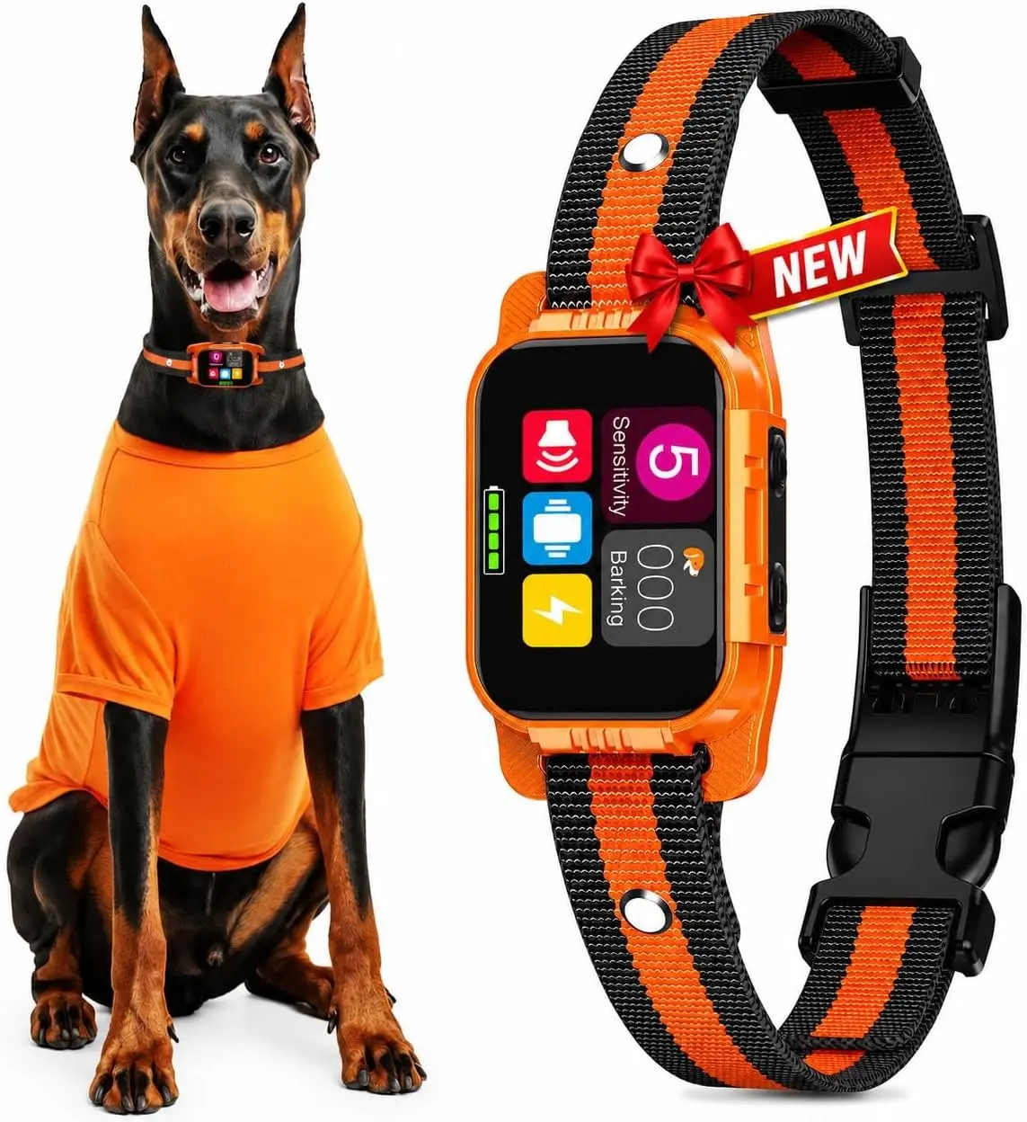 Smart Dog Bark Collar - Anti Barking Device for Large Medium Small Dogs, Stop Excessive Barking & Aggression Behavior, with 5 Modes & 5 Sensitivity, IP67 Waterproof for Indoor/Outdoor Use, Orange Pro
