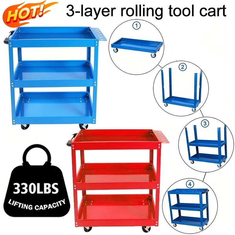 3-Tier Utility Cart,3 Shelves Rolling Carts with Brake Wheels,450lbs Load Capacity,Heavy Duty Mechanic Storage Cart Utility Cart for Garage Warehouse Workshop  with Two Brake for Office，Kitchen