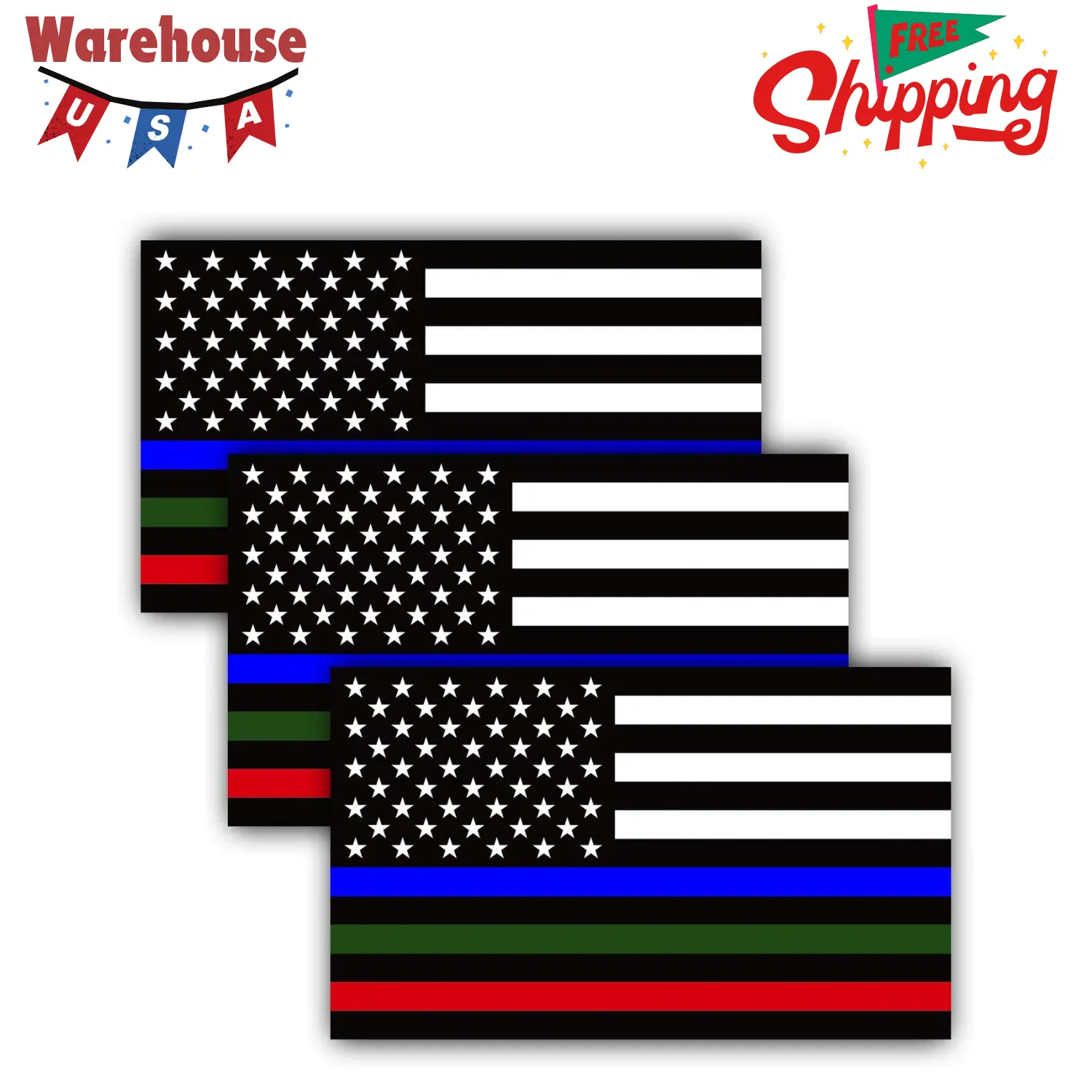 5 X 3 inch Thin Line US National Flag Decal