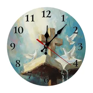 10 Inch Christian Bible Cross Wall Clock - Silent Religious Home Decor