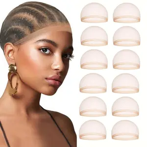 4/12Pcs HD Wig Cap Stocking Wig Caps Invisible Ultra Thin Sheer Breathable Stretchy Nylon Transparent Wig Caps for Women Lace Front Wigs Adjustable Wig Cap