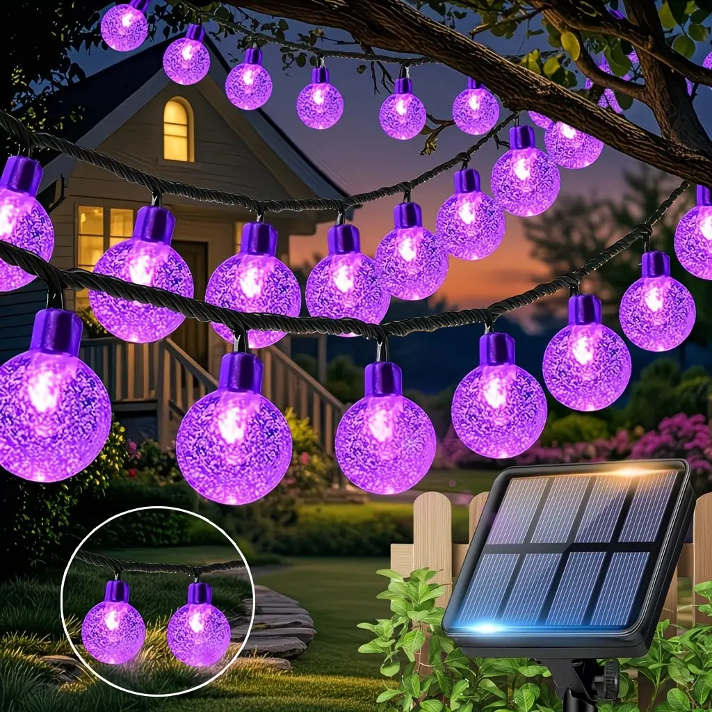 Solar Powered Crystal Ball String Lights, Outdoor Hanging Lights, Solar Led Patio, Yard Lighting, 8 Lighting Modes, Outdoor Garden Decor, Decorative Outdoor Lighting, Christmas Party, Birthday, Wedding Celebration, Outdoor Solar Led
