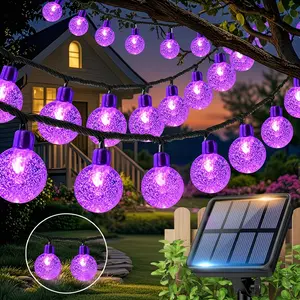 Solar Powered Crystal Ball String Lights, Outdoor Hanging Lights, Yard Lighting, 8 Lighting Modes, Outdoor Garden Decor, Christmas Party, Birthday, Wedding Celebration