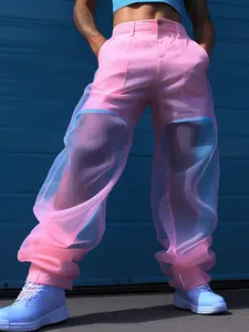 INCERUN Men's Fashion Trendy Two-Piece Transparent Tie-Dye Long Pants, Casual Beach Pants, Perfect for Summer Parties or Streetwear, Stylish and Comfortable