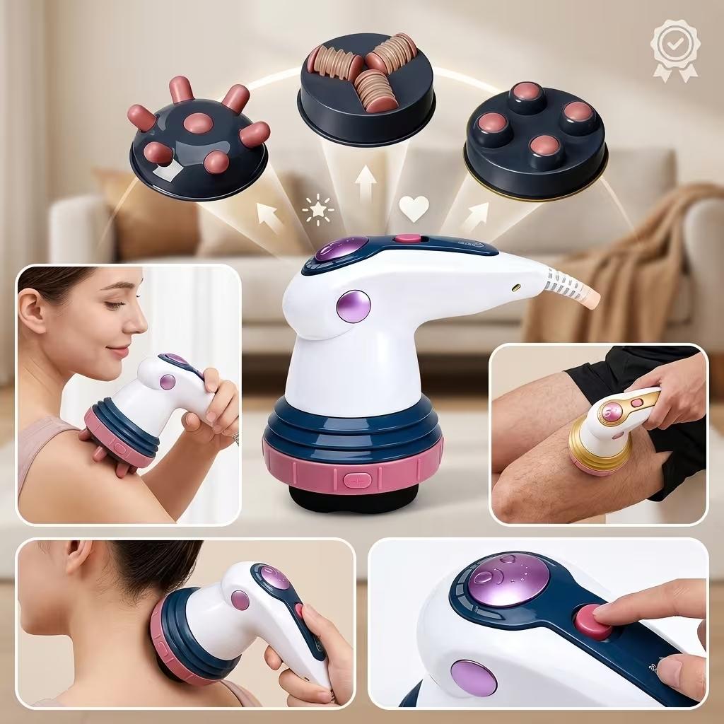 Electric Handheld Massage Equipment 3 Adjustable Speed Intensity 3 Detachable Heads High Frequency Vibration Stable Grip Daily Use Multi Tool