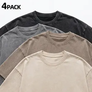 4 Pack Women's Oversized T Shirts Acid Wash Cotton Crew Neck Drop Shoulder Summer Unisex Tees Casual Loose Fit Solid Streetwear Comfortable Tops Vintage Aesthetic Essential Boxy