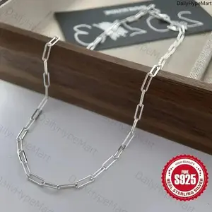 S925 Silver Simple Hip Hop Cuban Chain Pendant Necklace, Hypoallergenic for Men & Women