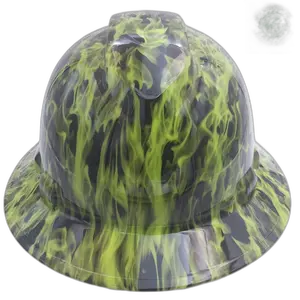 Hi-Vis Lime Green Flames - Custom Hydro Dipped Full Brim Hard Hat