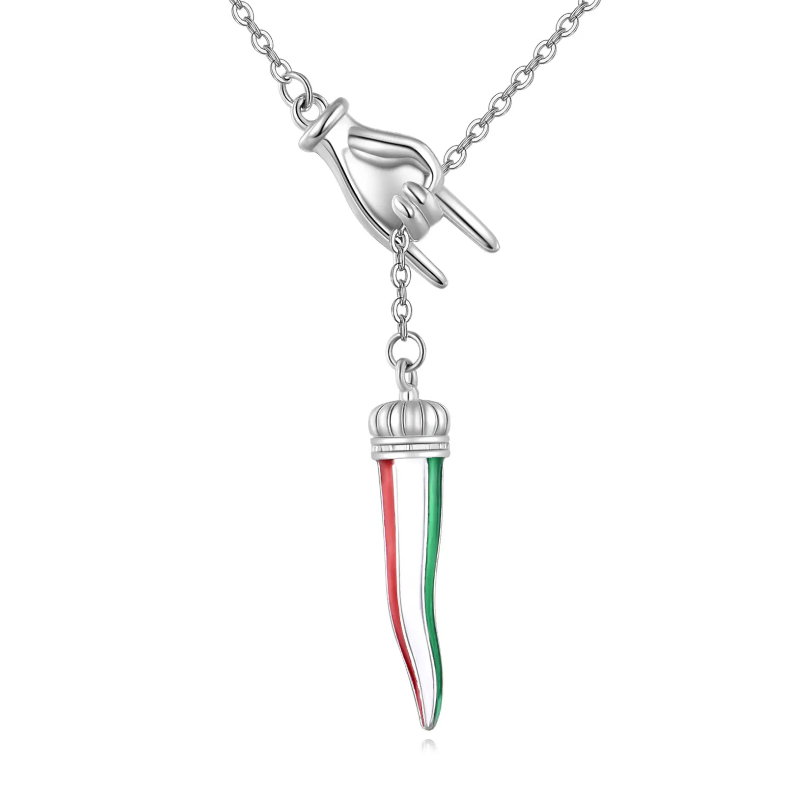 Italy Horn Necklace for Women 925 Sterling Silver Horn Hand Pendant Necklaces Horn Jewelry Gifts